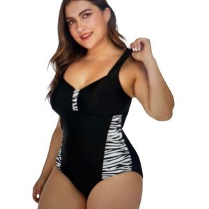 Slimming Women’s One Piece 3XL Black and White Bathing Suit, Swimwear